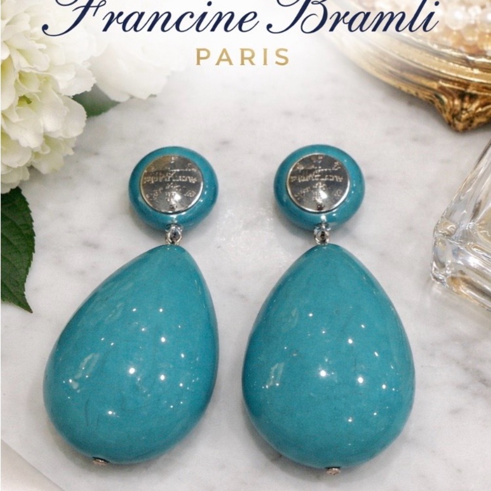 Francine Bramli Paris Turquoise Resin Teardrop Statement Earrings - Picture 2 of 7
